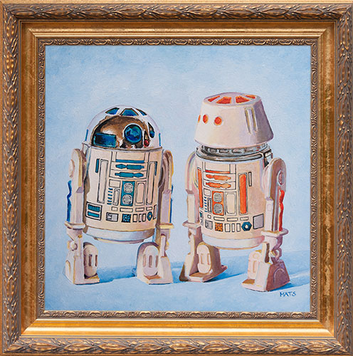 R2-D2 and R5-D4 - Vintage Star Wars figure Oil Painting by Mats Gunnarsson